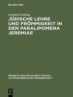 cover image of Jüdische Lehre und Frömmigkeit in den Paralipomena Jeremiae